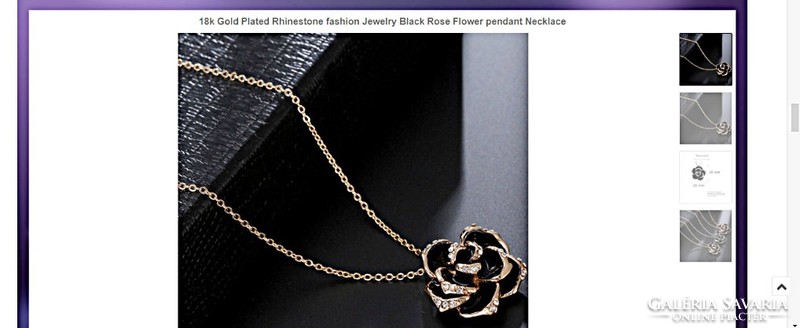 18K gold-plated (gp) black rose pendant with chain