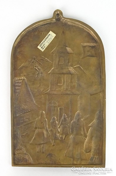 0T261 Jelzett képcsarnokos bronz HOLLÓKŐ relief