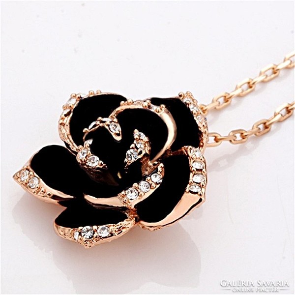 18K gold-plated (gp) black rose pendant with chain