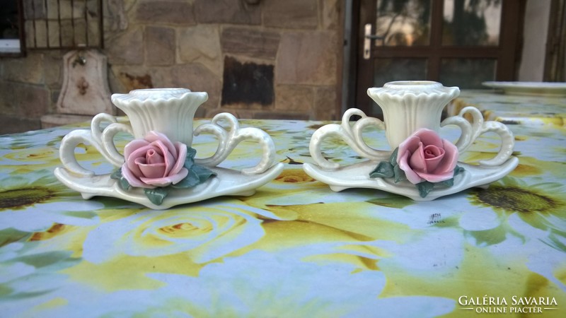 Pair of Ens porcelain candle holders - with rose decoration - also as a gift