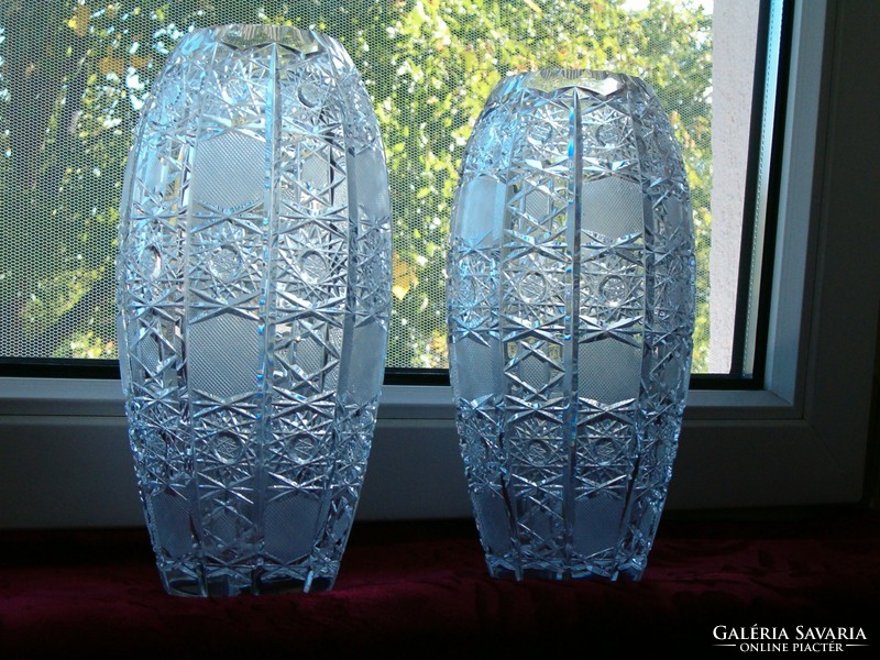 Pair of antique oval hollow lead crystal vases