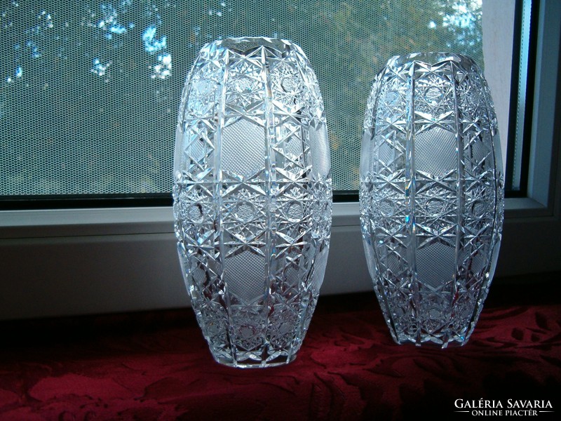 A pair of specially shaped lead crystal vases
