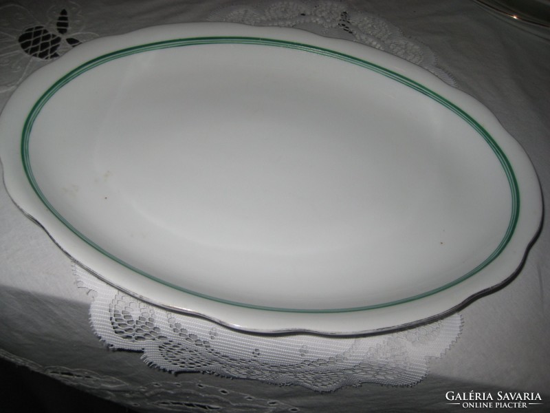Oval Zsolnay tray, shield green striped 36.x 26 cm.5.