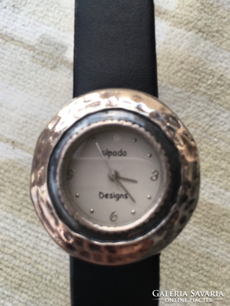 Silver watch (silpada) with black leather strap