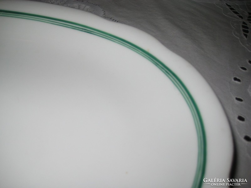 Oval Zsolnay tray, shield green striped 36.x 26 cm.5.