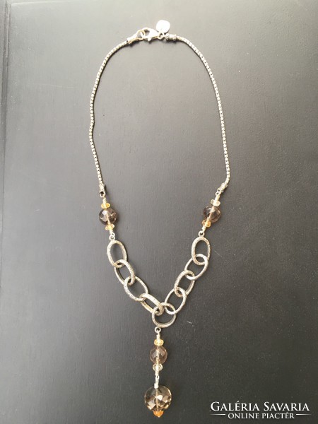 Silver necklace with blue grass quartz and yellow citrine (silpada)