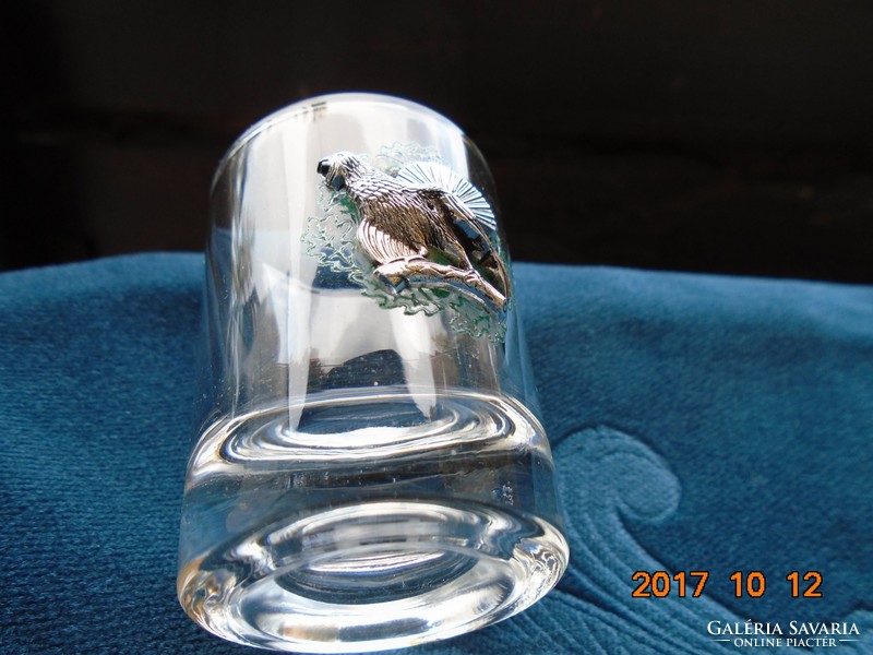 Small glass with silver-plated metal grouse