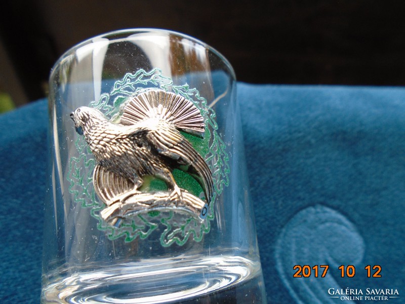 Small glass with silver-plated metal grouse