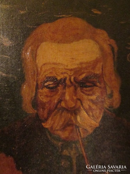 Old man smoking a pipe - oil painting