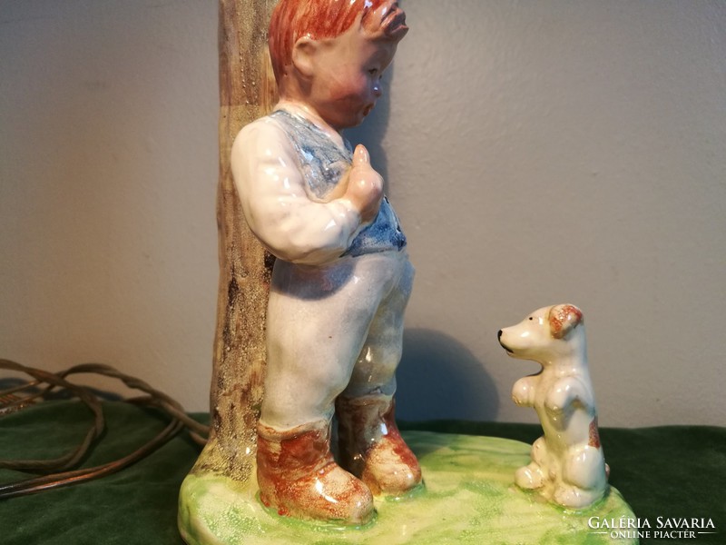 Ceramic lamp with boy dog