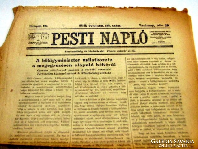 1917 július 29  /  PESTI NAPLÓ  /  RÉGI EREDETI ÚJSÁG Ssz.: 923