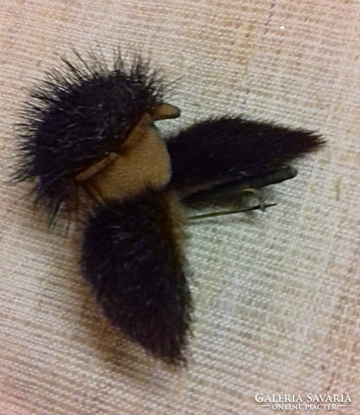 Handmade leather and mink fur rose brooch pin