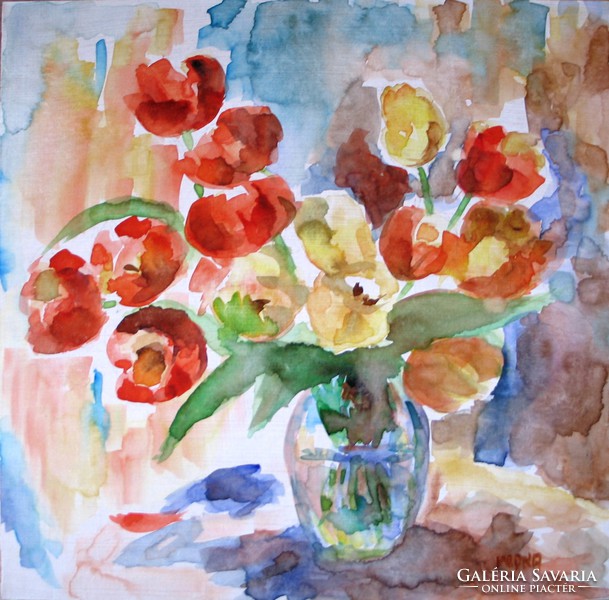 Moona - Tulipánok EREDETI akvarell festmény