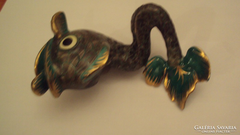 Herend antique porcelain, green dragonfish (dolphin), hand painted.