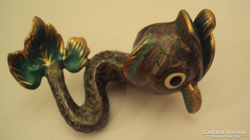 Herend antique porcelain, green dragonfish (dolphin), hand painted.