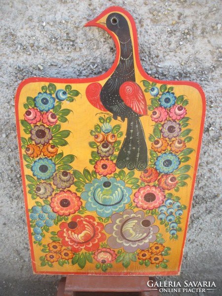 Peacock. Hand-painted wall decoration, picture 72 x 45 x1 cm.