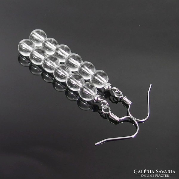 Silver-plated earrings with 6 mm white crystal beads