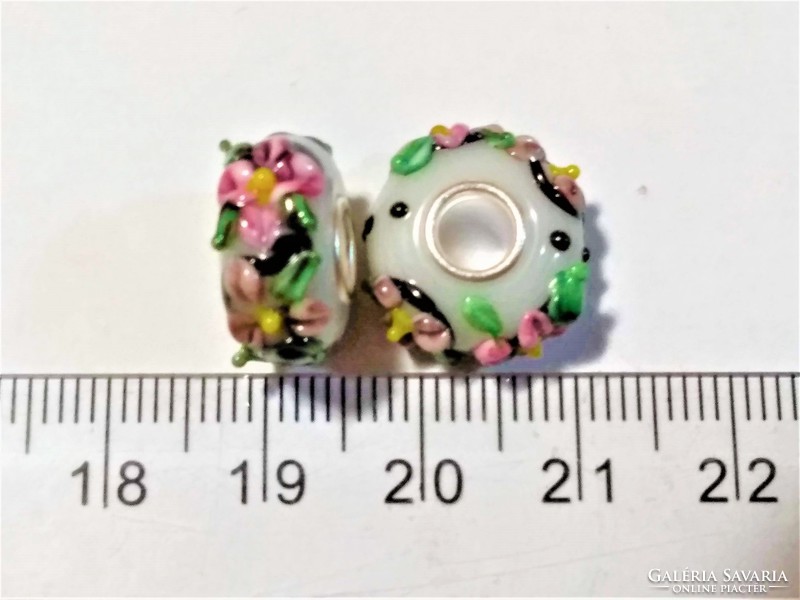 Muránói lampwork üveggyöngy charm, Pandora karkötőre, nyakláncra