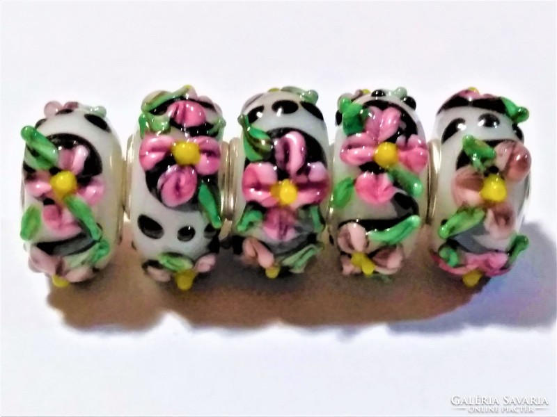 Muránói lampwork üveggyöngy charm, Pandora karkötőre, nyakláncra