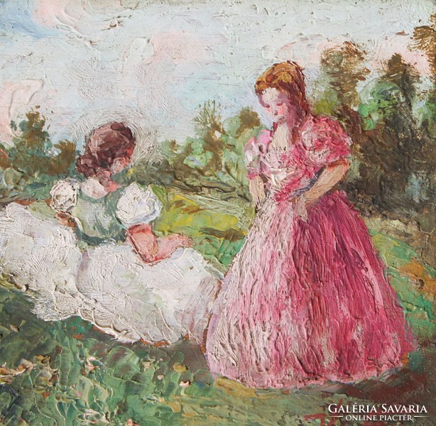 Hungarian painter: romantic meeting (talking girls)