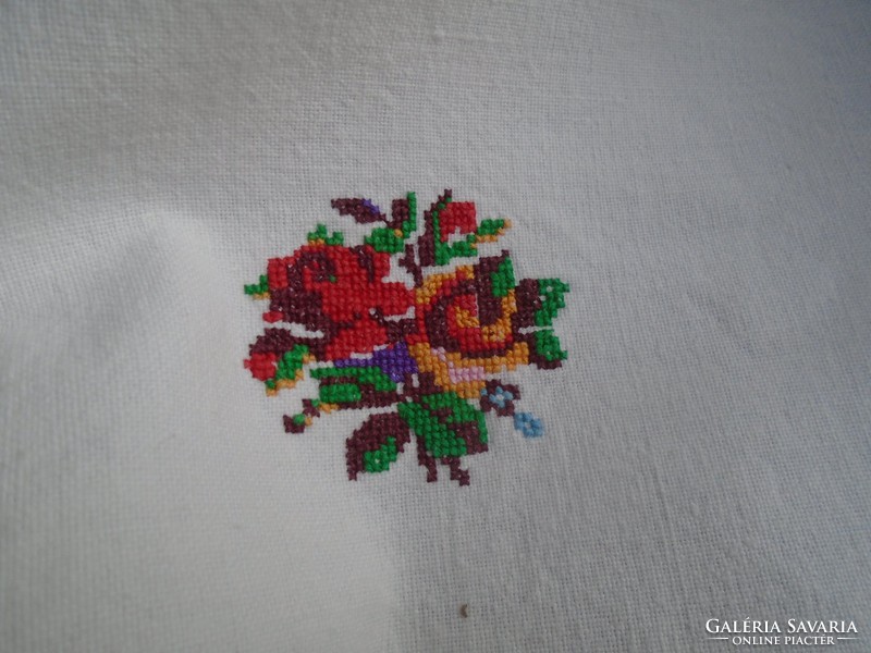 Antique, linen, tapestry embroidered commode tablecloth.