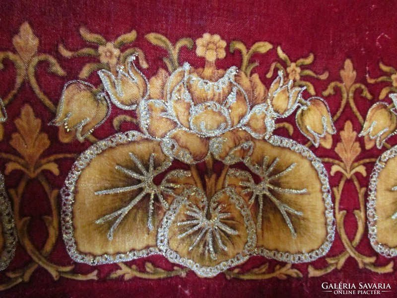 Art Nouveau red velvet marked tablecloth meticulously gold embroidered 1908 Hungarian handwork museum