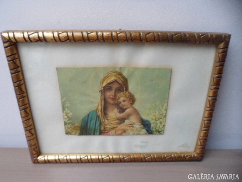Mária kis Jézussal liliomokkal régi falikép arany keretben