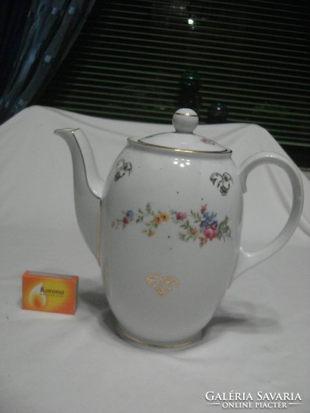Porcelán teakiöntő, teás kanna - rózsás, aranyozott