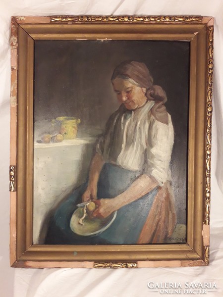 Andor Horváth - lunch of the poor - oil painting / on wood panel