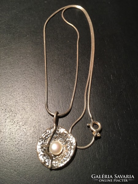 Israeli silver necklace with blue pearls