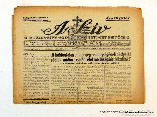 1935 március 2  /  A SZÍV  /  RÉGI EREDETI ÚJSÁG Szs.:  6279