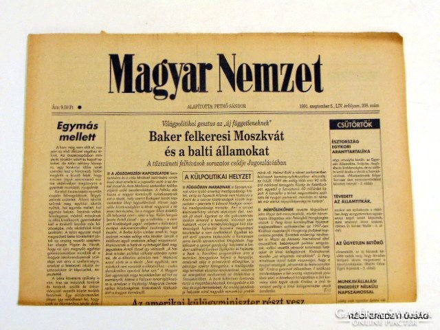 1991 szeptember 5  /  Magyar Nemzet  /  SZÜLETÉSNAPRA RÉGI EREDETI ÚJSÁG Szs.:  7167