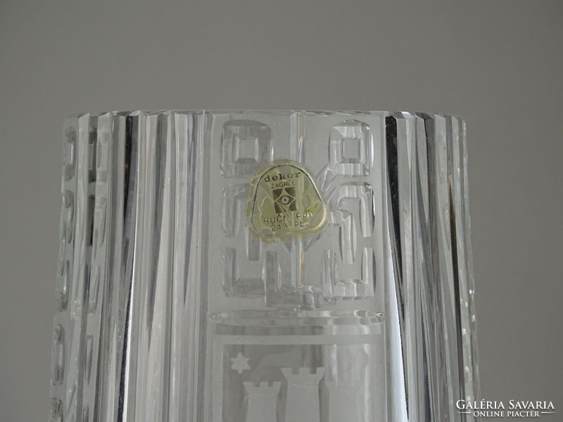 0U658 Vastag falú gyönyörű kristály váza 23 cm