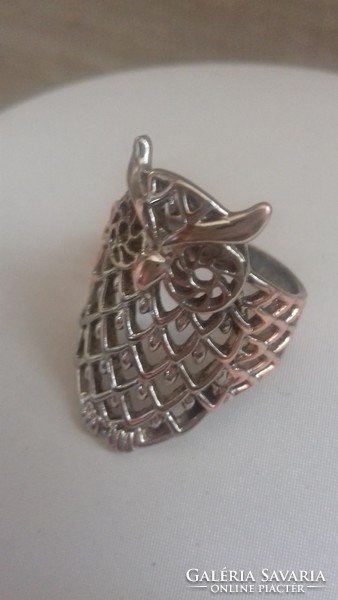 Large silver-plated owl ring