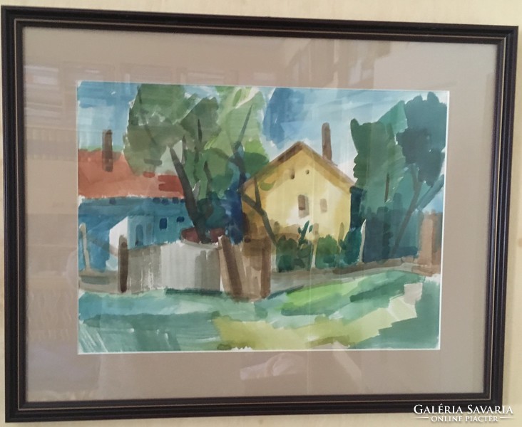 László Tóth: street detail, watercolor, paper with 57 x 45 cm frame