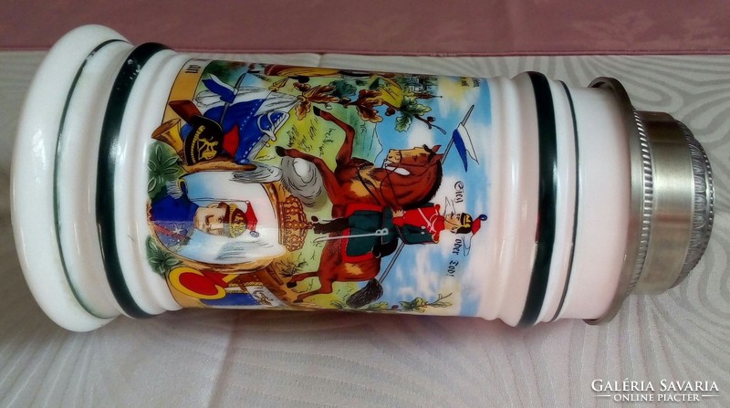 Tin lid, painted bmf porcelain beer mug, 22 cm high