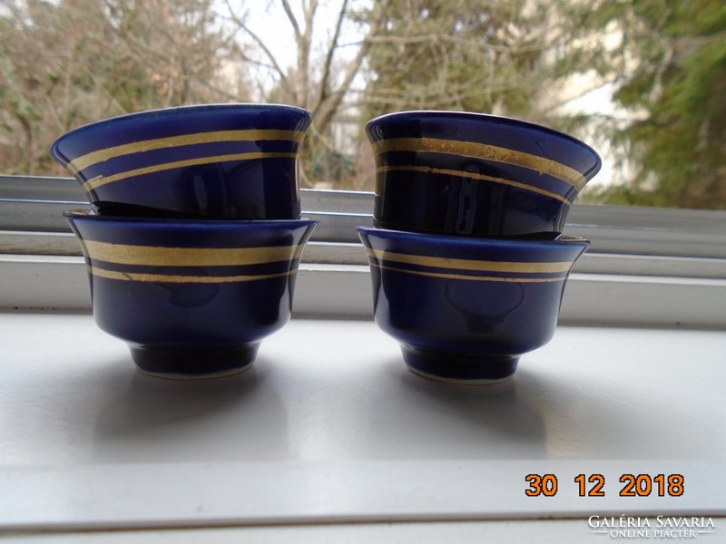 Cobalt blue with gold stripe small cups bought in eastern Mongolia 4 pcs