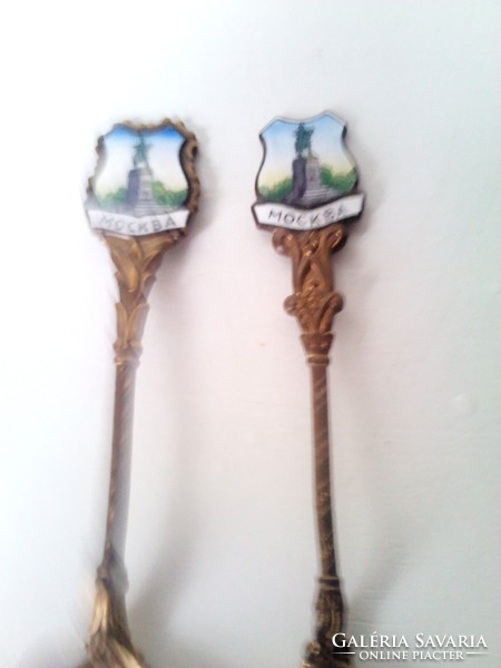 Gilded fire enamel small spoon and fork / mock /