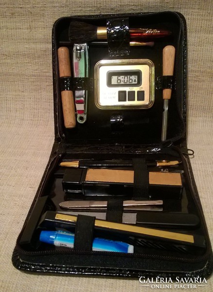 Retro manicure set and cosmetic set in a faux leather case