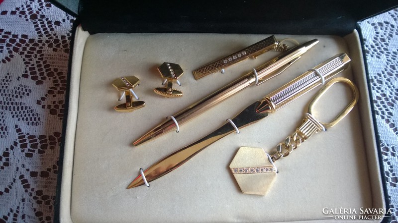 5-part gift set in a gift box for men - cuff link, pen, paper cutter, key holder, etc.