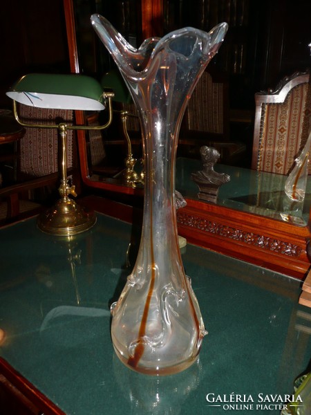 Gyönyörű, magas, antik szecessziós hibátlan üveg váza 44 cm