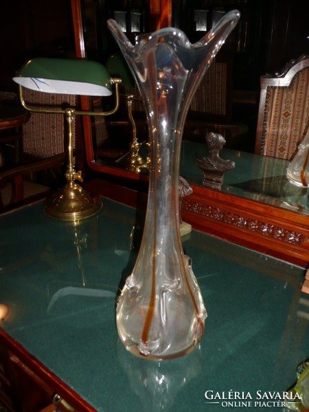 Gyönyörű, magas, antik szecessziós hibátlan üveg váza 44 cm