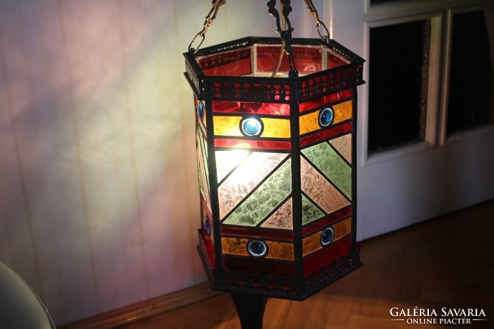 Old tiffany lamp, lantern, chandelier. Glass, copper chandelier!! Unique non-mass item! Luxury..
