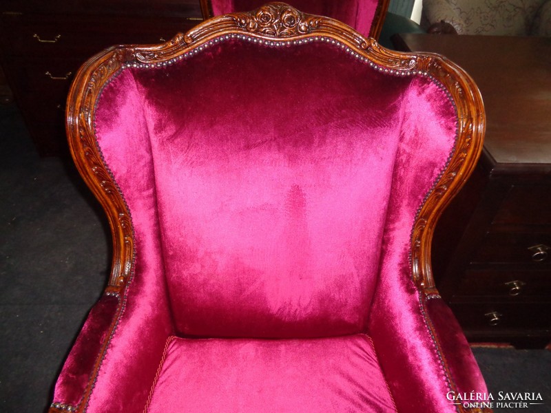 Antik barokk fotelek párban bordó bársony kárpittal