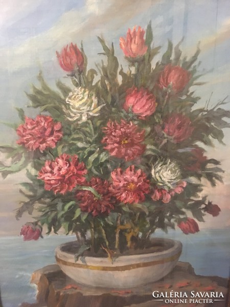 Kiss Kálmán(1878-1967): Virágcsendélet. Olaj,vászon-karton,jelzett,üvegezett keretben, 72 × 54,5 cm