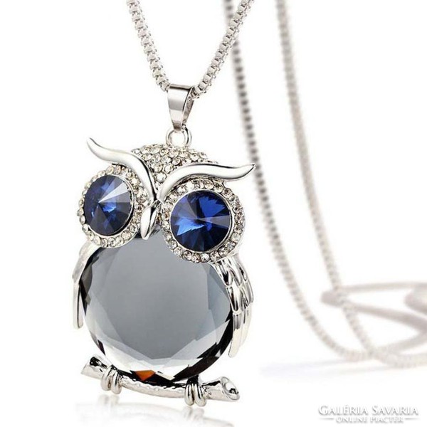 Mirror crystal owl sweater necklace