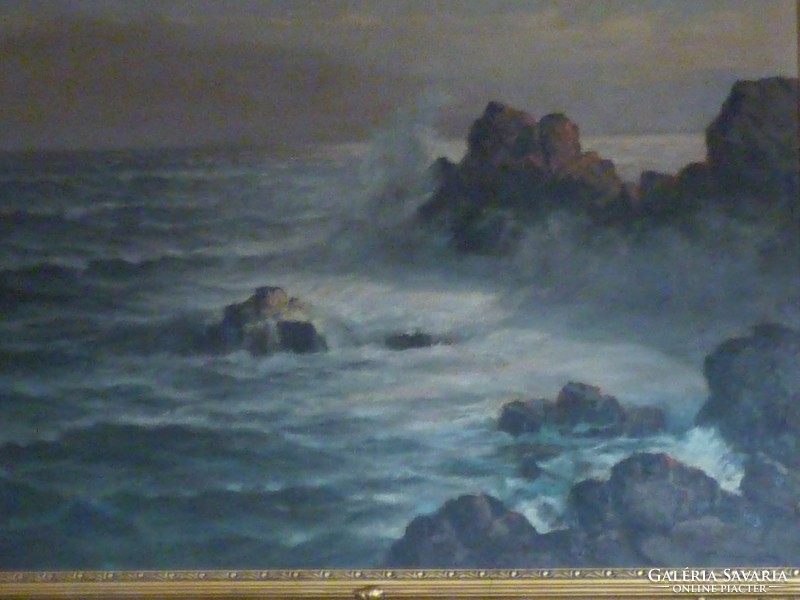 Eladó Ján Grotkovský:  Hullámzó tenger című nagy méretű olajvászon festménye