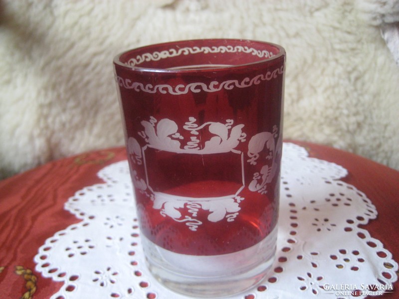 Biedermeier crimson stained glass with a beautiful polished pattern .......Brücke.....