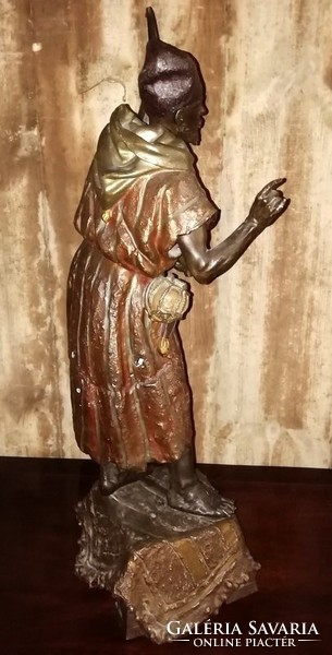 60cm antique Arab musician bronzed painted spaiater statue
