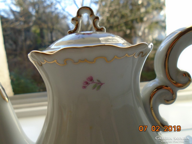New baroque zsolnay, with gold feathered relief patterns, small floral coffee pourer